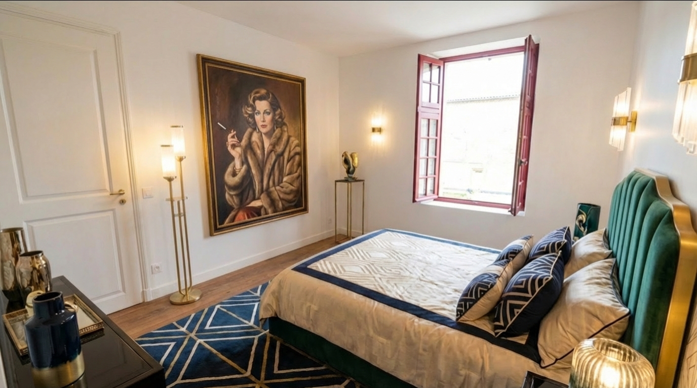 Bedroom with portrait