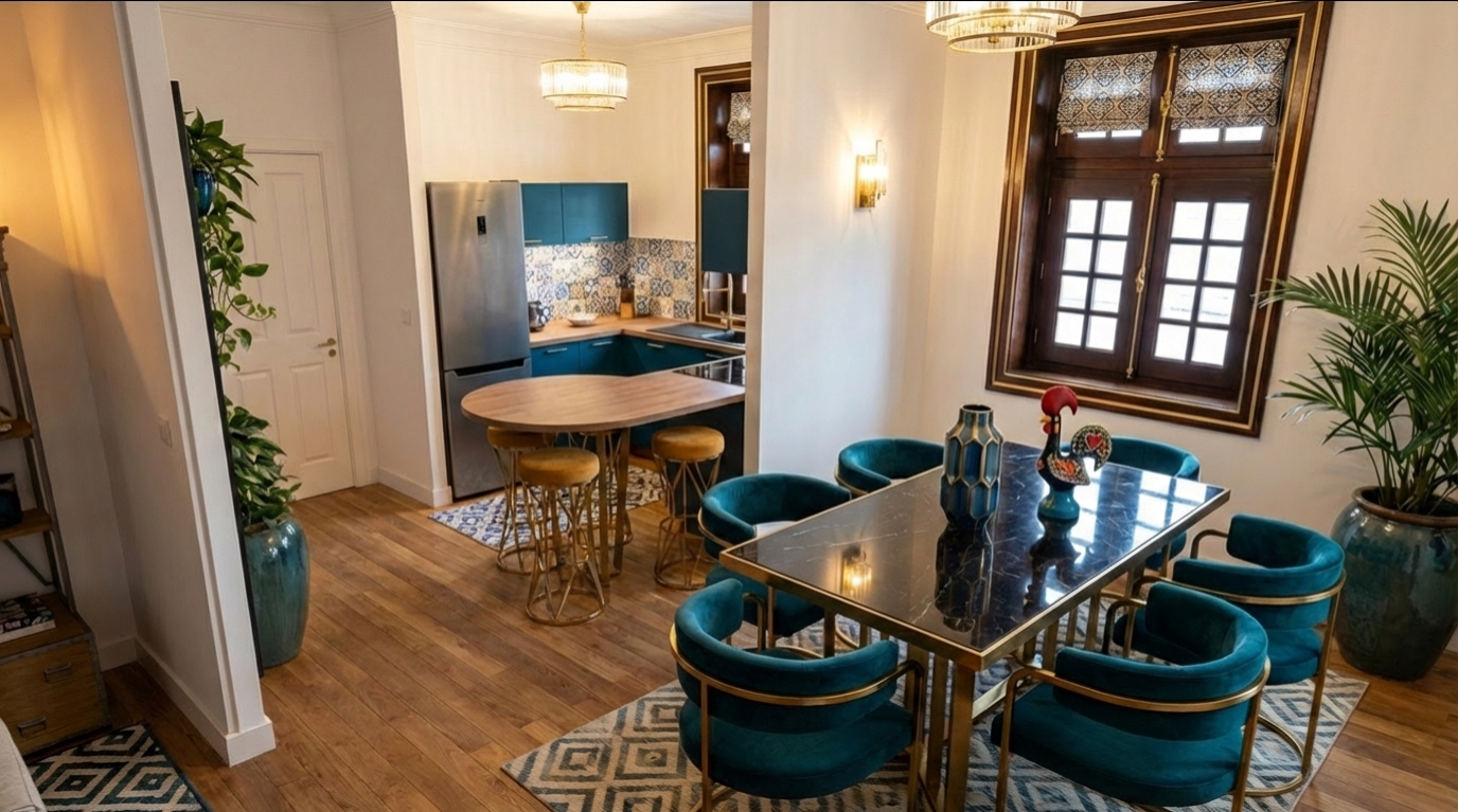 Dining room and kitchen