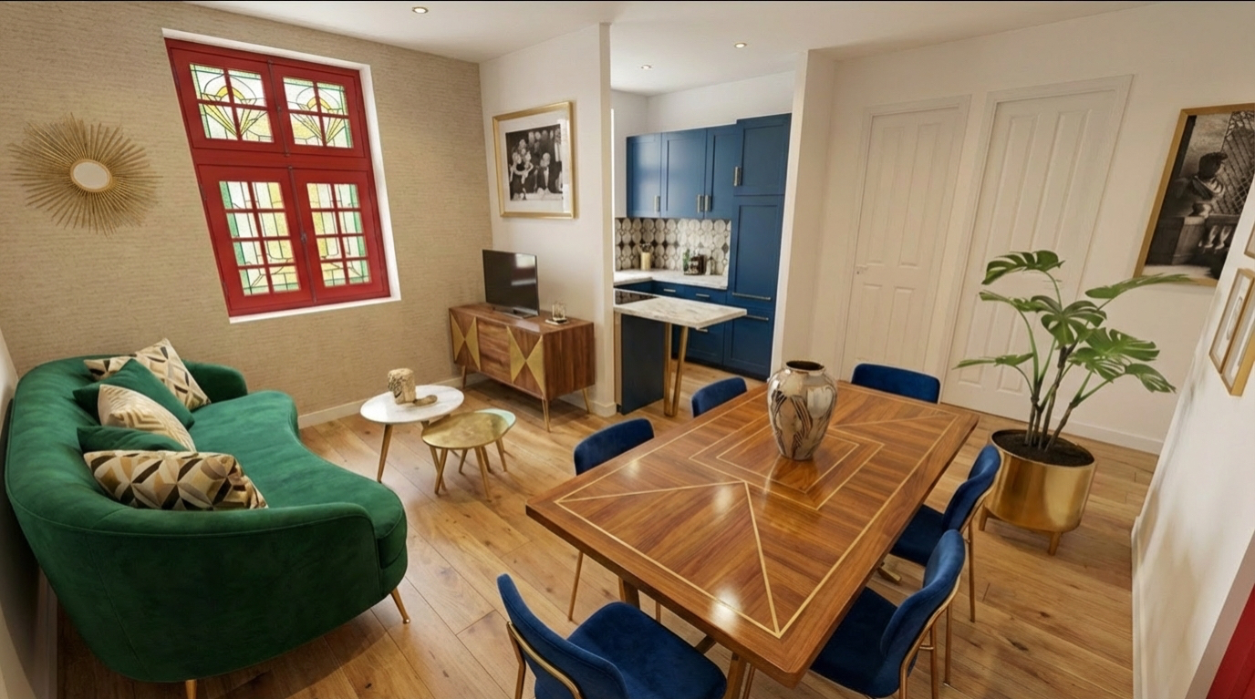 Living room and kitchen